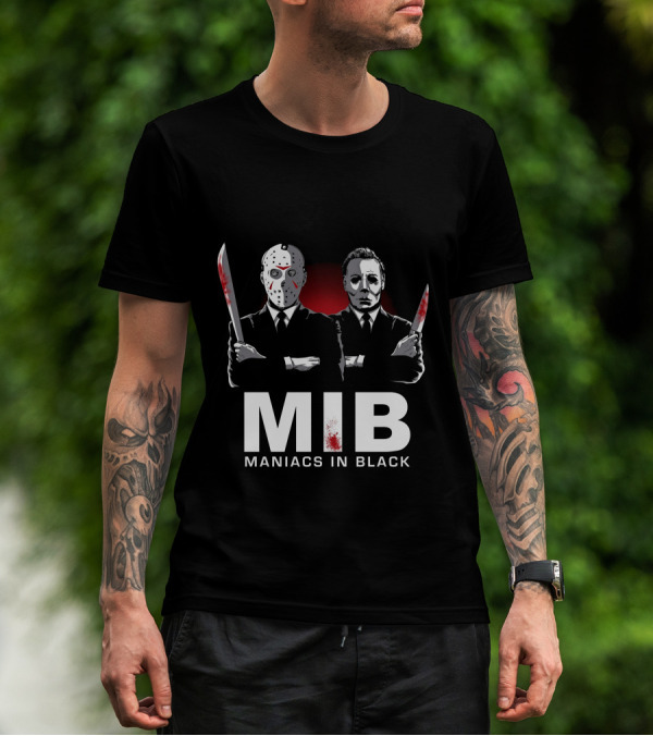 MIB Maniacs In Black Jason Voorhees Michael Myers Horror Crossover T-Shirt