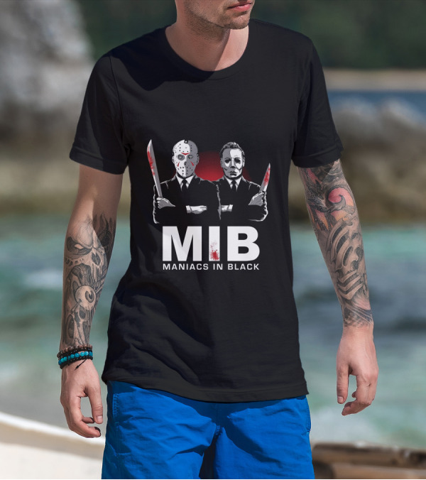 MIB Maniacs In Black Jason Voorhees Michael Myers Horror Crossover T-Shirt