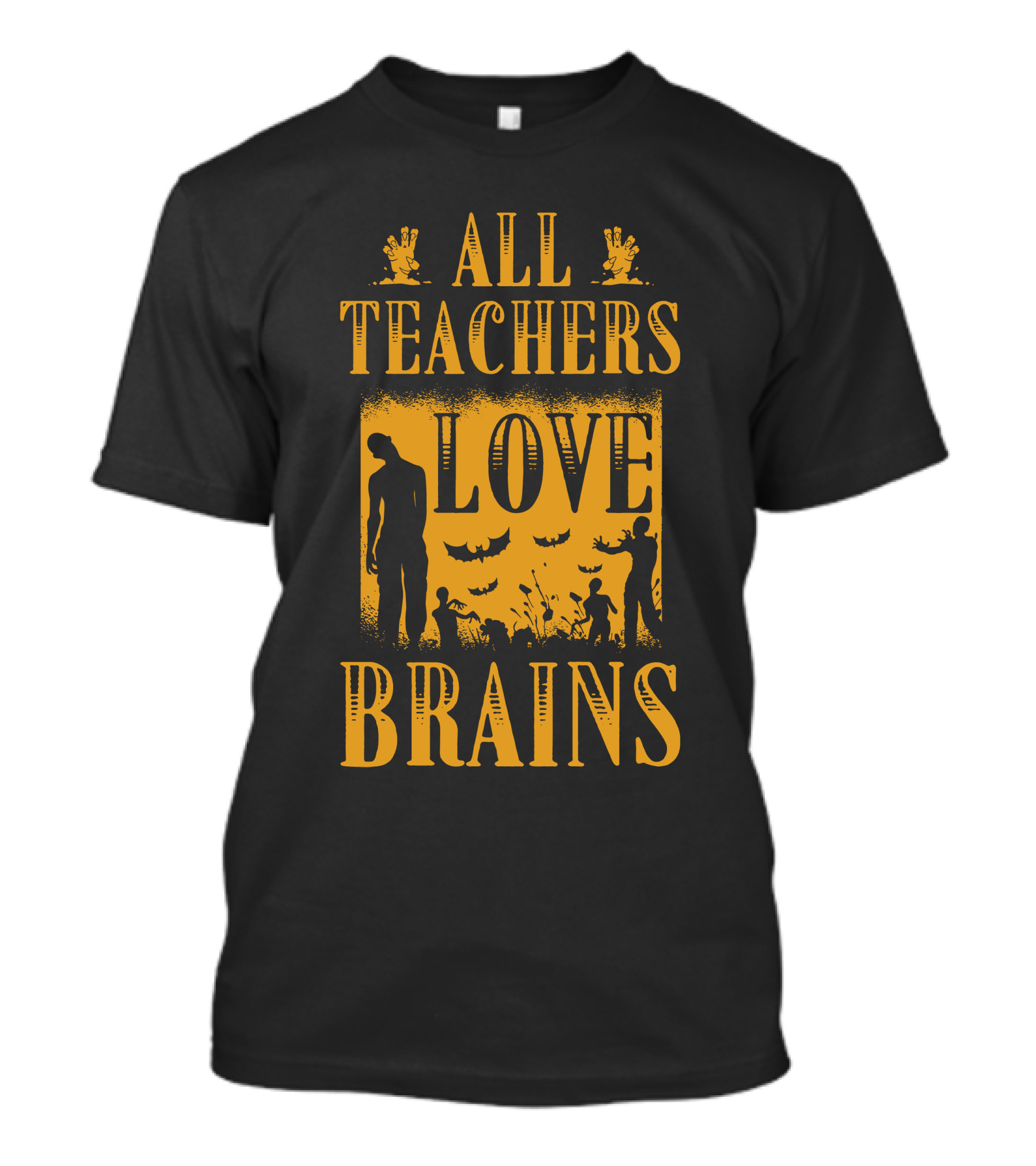 All Teachers Love Brains Zombie Silhouette Bats And Graveyard T-Shirt