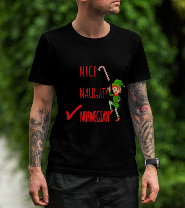 Nice Naughty Norwegian Elf Christmas Checklist T-Shirt