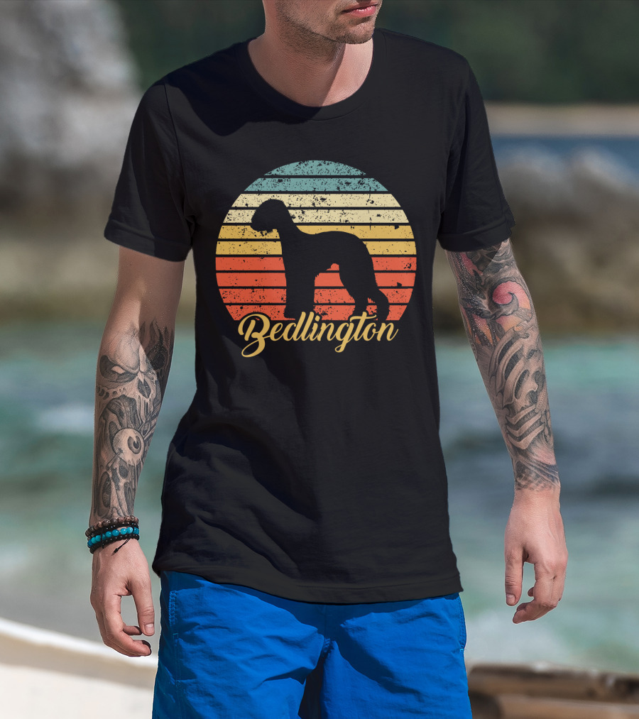Retro Vintage Bedlington Silhouette Sunset T-Shirt