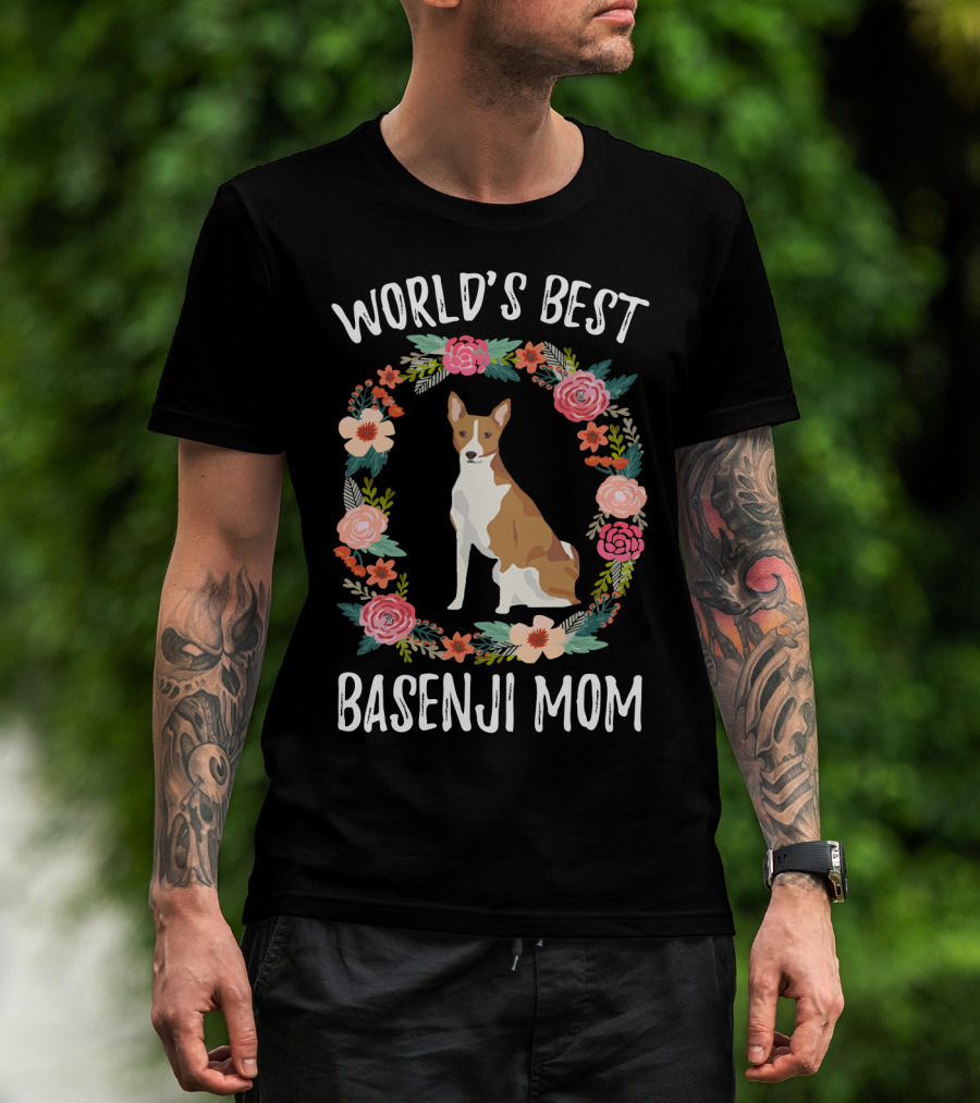 World's Best Basenji Mom Floral Wreath T-Shirt