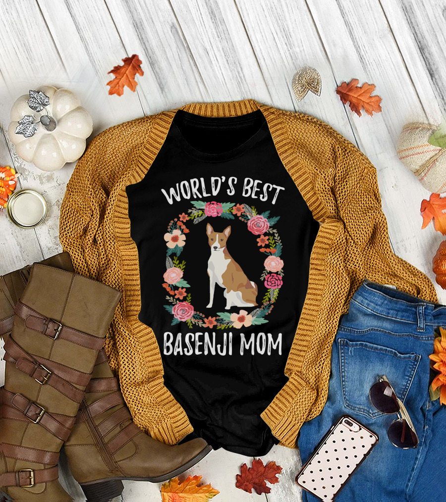 World's Best Basenji Mom Floral Wreath T-Shirt