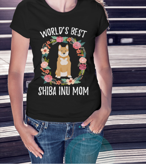 World's Best Shiba Inu Mom Floral T-Shirt