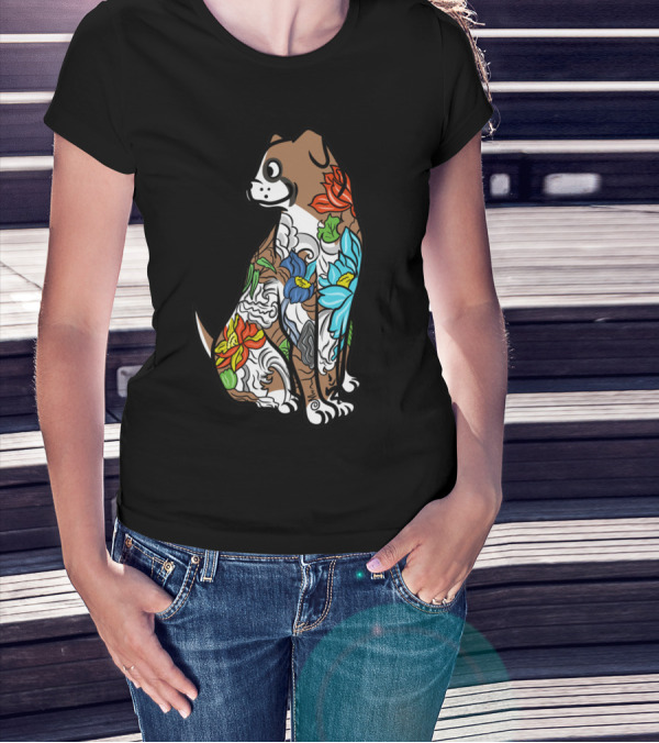 Boxer Tattoo Floral Colorful T-Shirt
