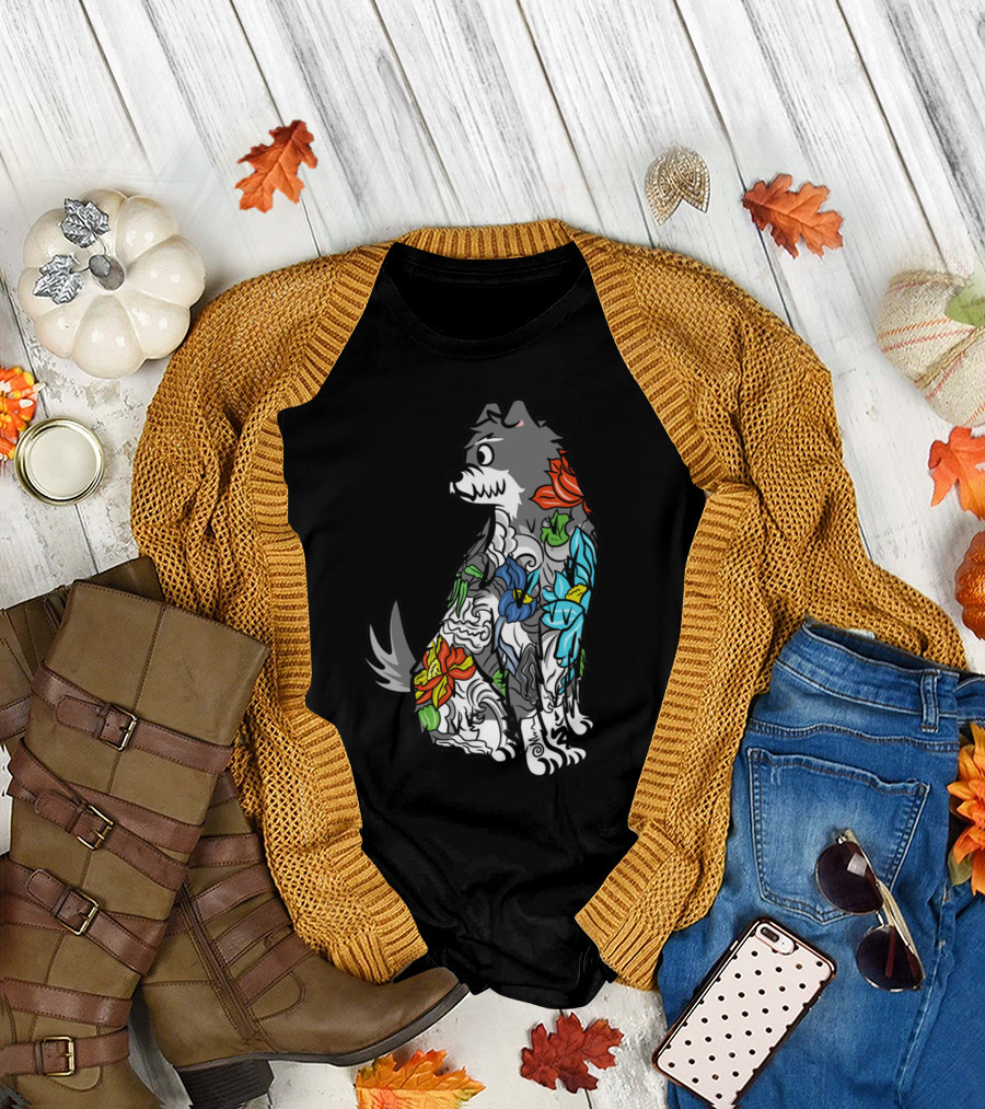 SCHNAUZER COLORFUL FLORAL TATTOO T-Shirt