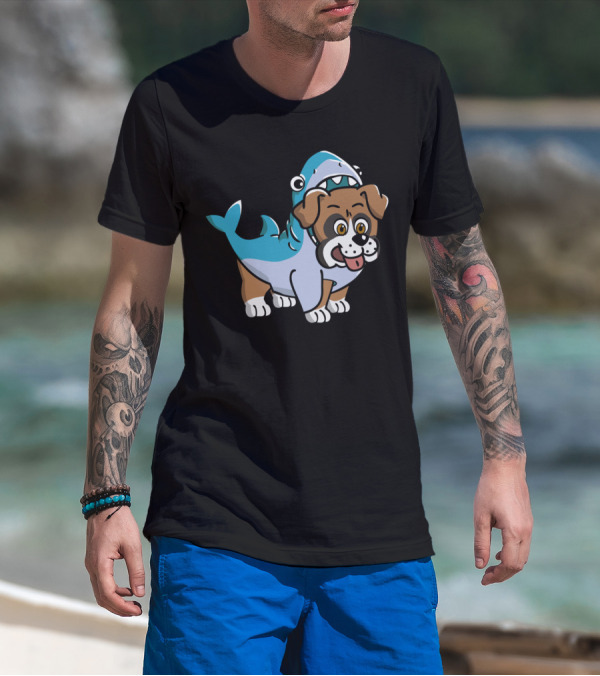 Friendly Boxer Dog In Shark Costume Playfully Walking T-Shirt