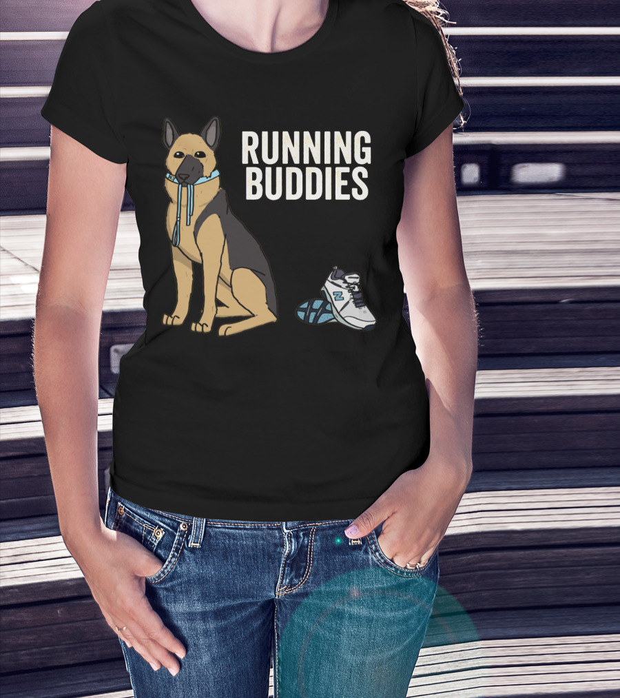 German Shepherd Running Buddies With Shoes And Collar T-Shirt