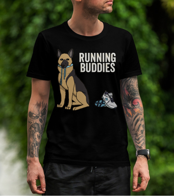 German Shepherd Running Buddies With Shoes And Collar T-Shirt