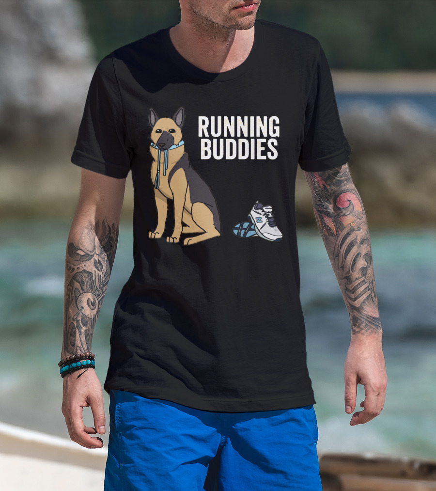 German Shepherd Running Buddies With Shoes And Collar T-Shirt