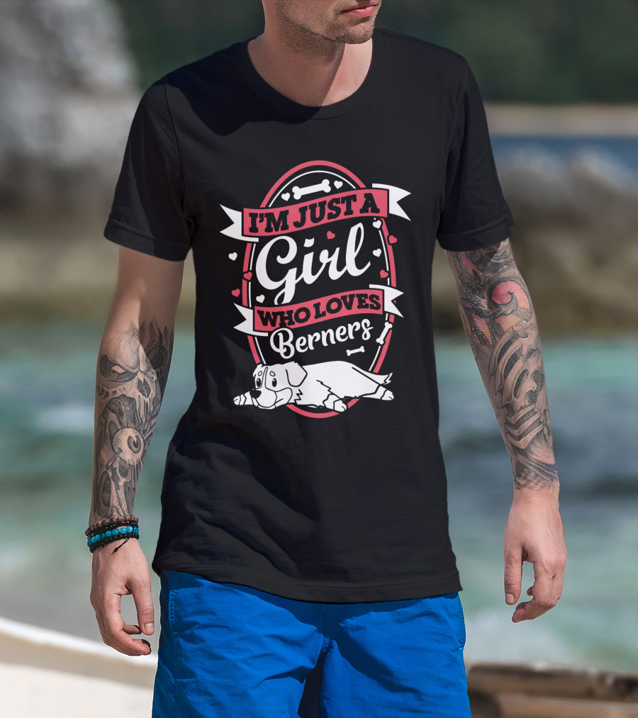 I'm Just A Girl Who Loves Berners With Cute Dog And Bone Motif T-Shirt