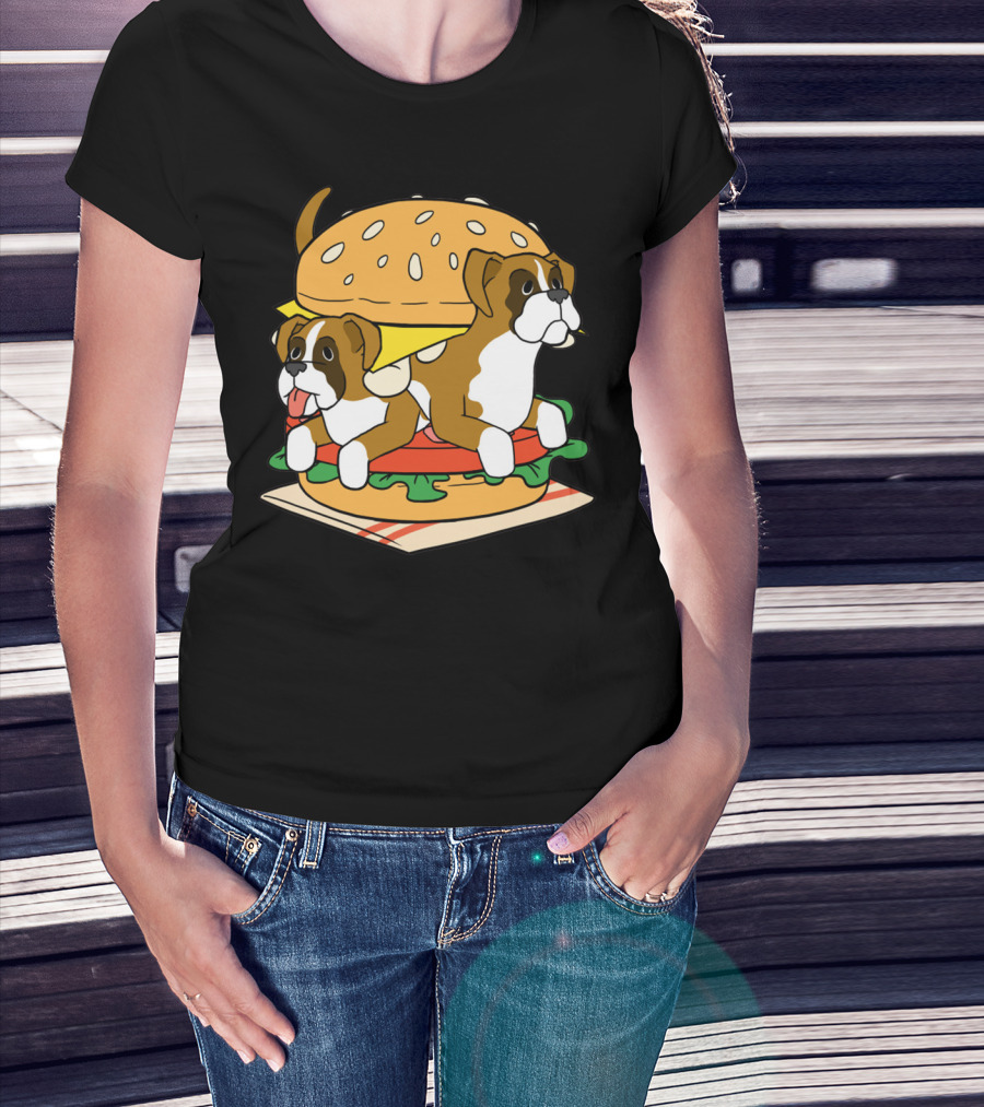 Boxer Dogs Stacked In Cheeseburger Delight T-Shirt