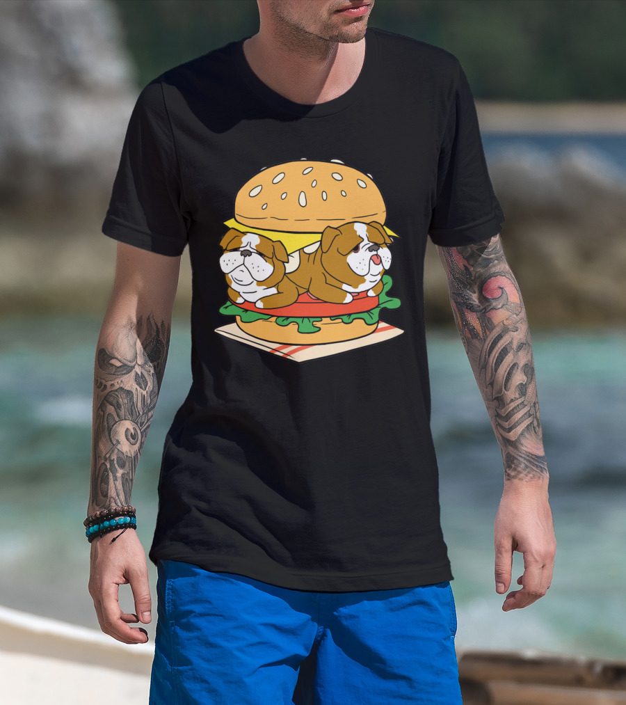 Bulldog Cheeseburger Cute Pet Sandwich Funny Food T-Shirt