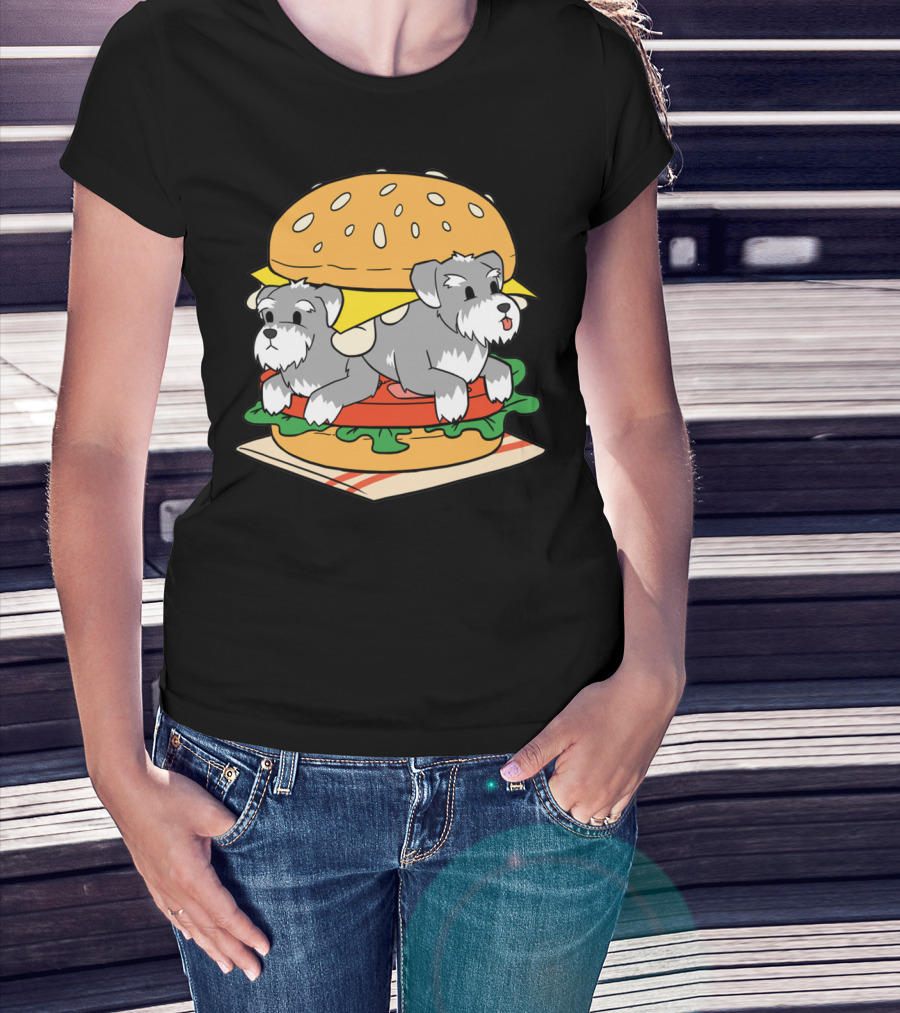 Schnauzer Double Hamburger With Cheese, Lettuce, And Tomato T-Shirt