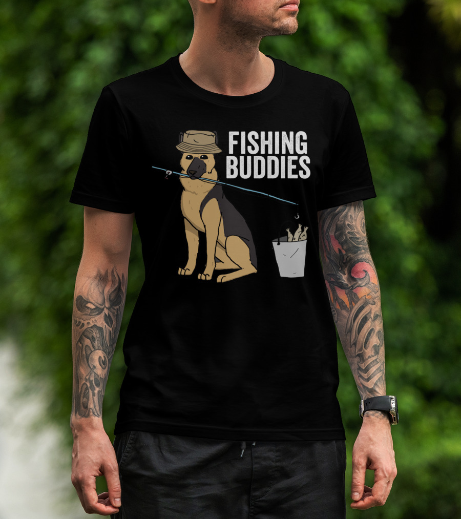 Fishing Buddies German Shepherd Bucket And Fishing Rod T-Shirt