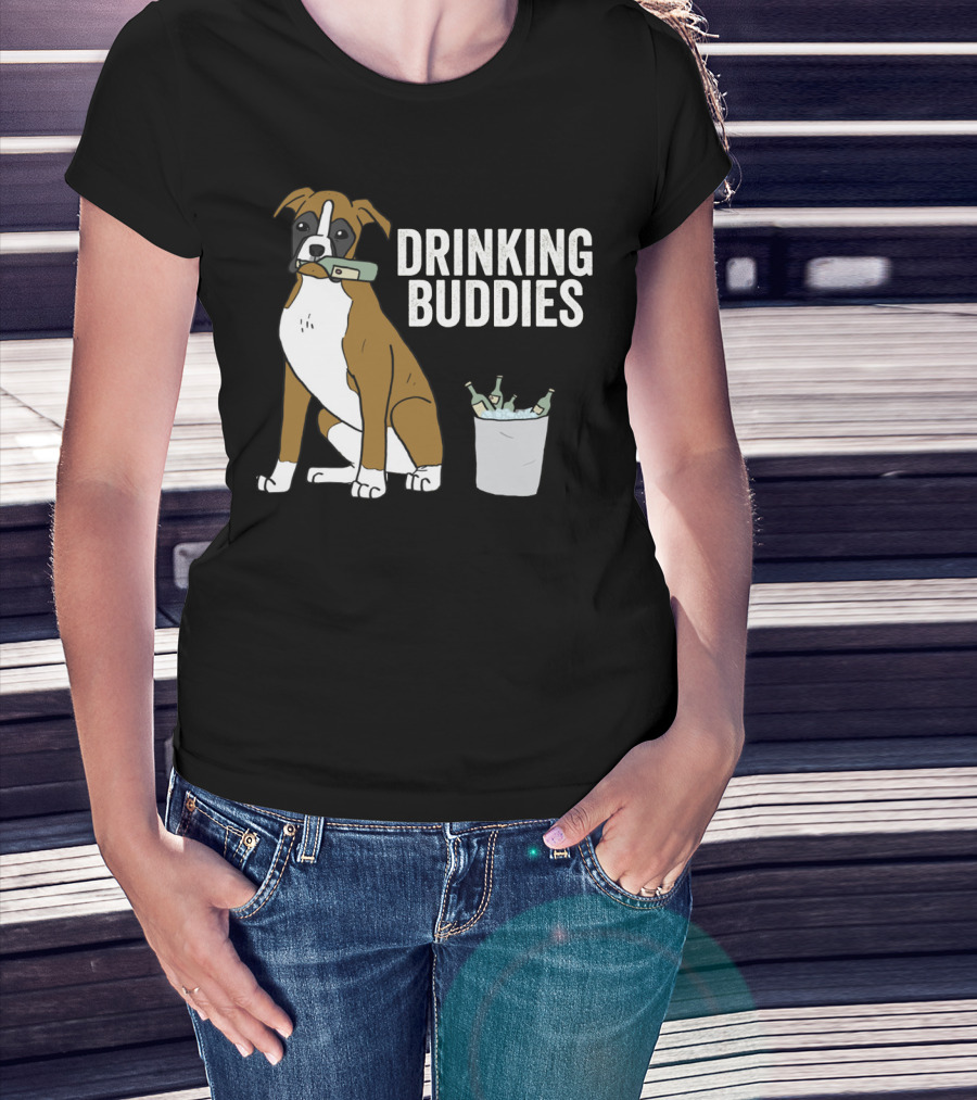 Boxer With Beer Bottles And Bucket - Drinking Buddies T-Shirt