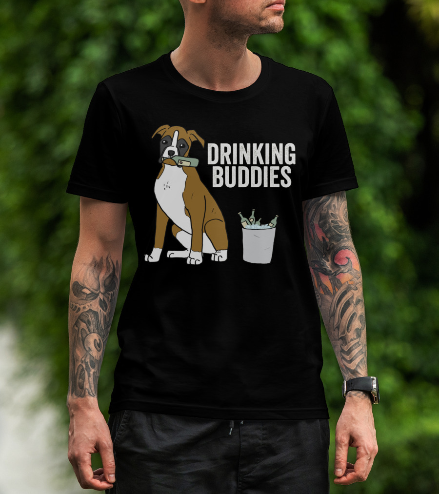 Boxer With Beer Bottles And Bucket - Drinking Buddies T-Shirt