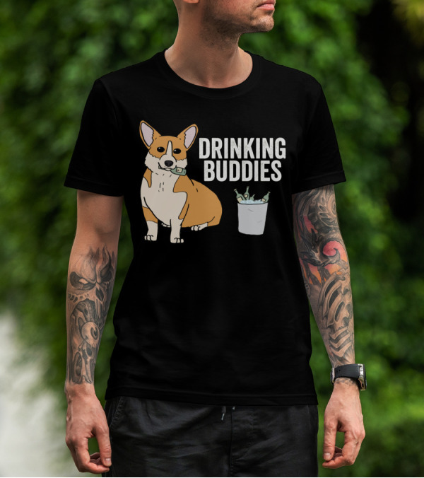 Corgi With Beer Cooler And Drinking Buddies Text T-Shirt