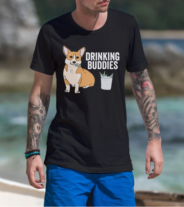 Corgi With Beer Cooler And Drinking Buddies Text T-Shirt