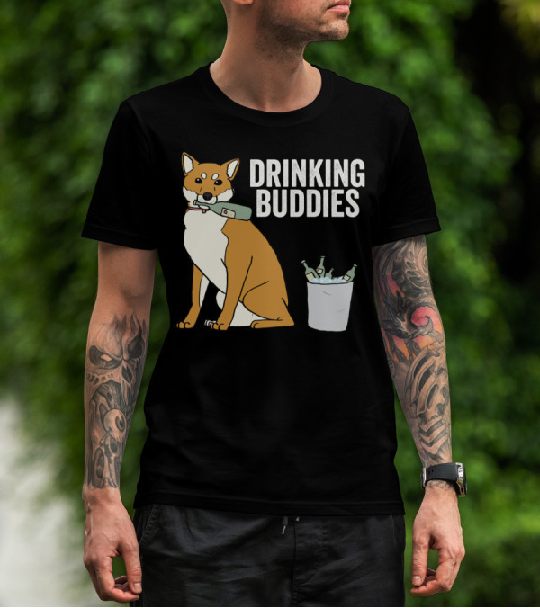Shiba Inu With Ice Bucket And Bottles Drinking Buddies T-Shirt