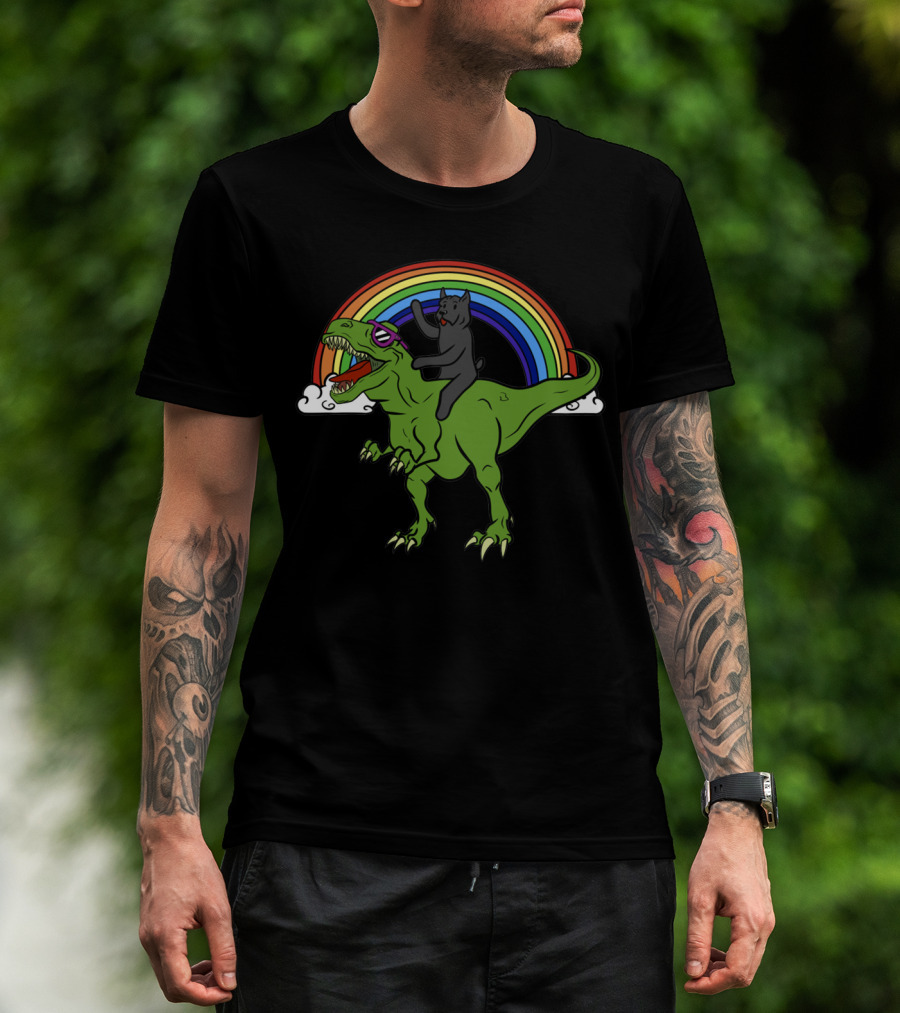 Cane Corso Dinosaur Riding Adventure With Rainbow And Clouds T-Shirt