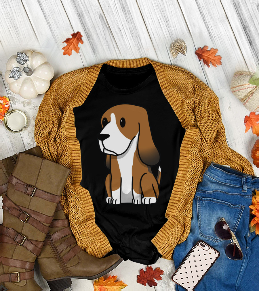 Basset Hound Cute Cartoon Brown and White Dog Sitting T-Shirt