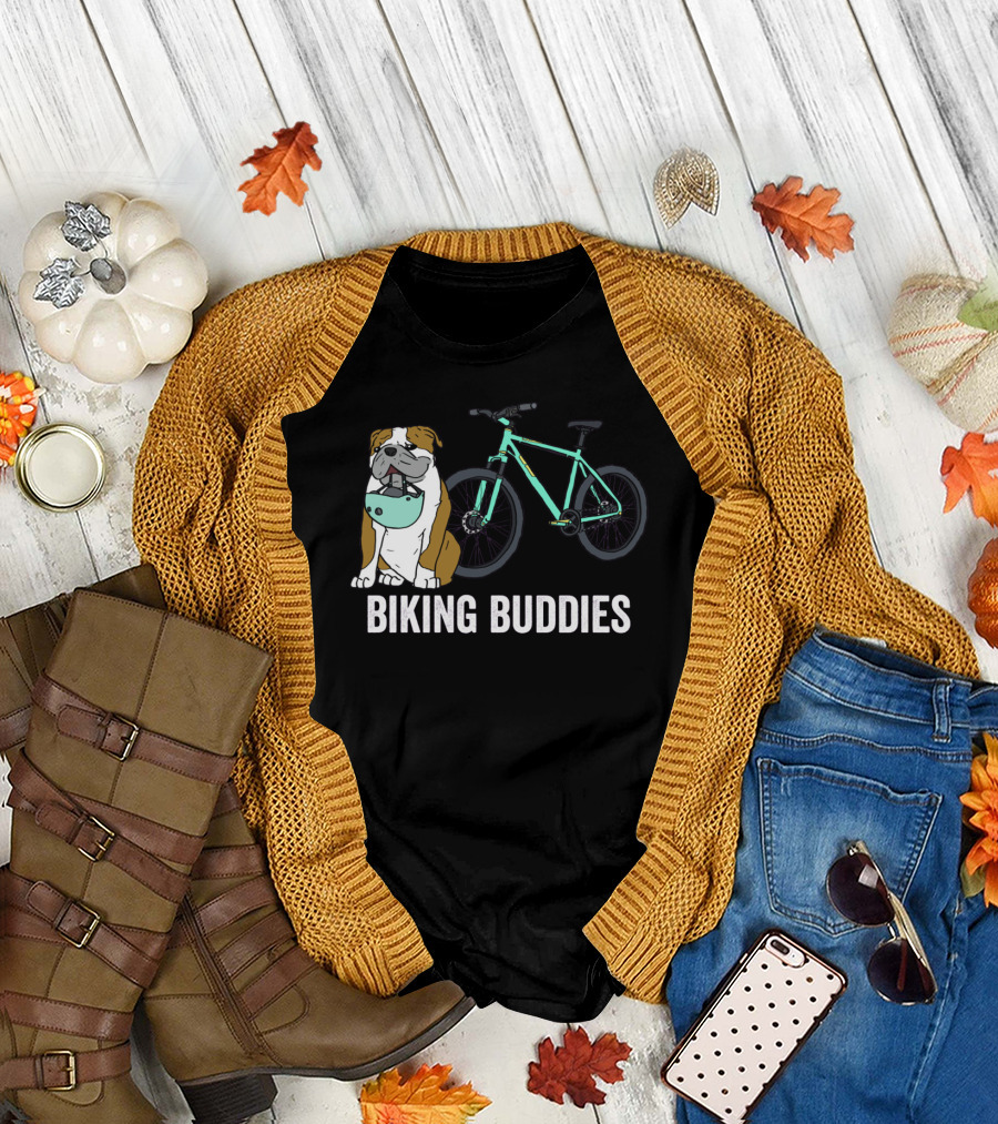 Biking Buddies Bulldog with Helmet and Bicycle T-Shirt