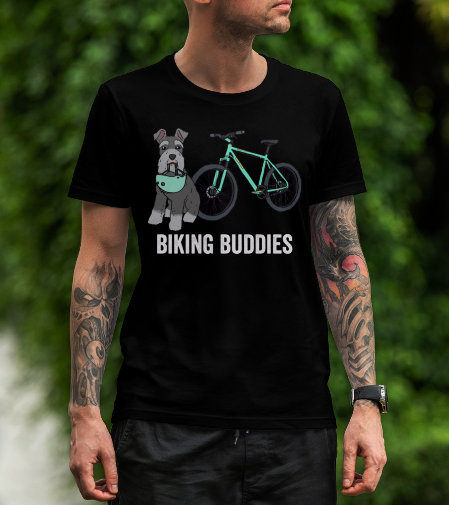 Schnauzer Biking Buddies Cute Dog Companion With Bicycle T-Shirt