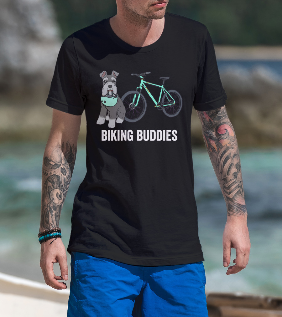 Schnauzer Biking Buddies Cute Dog Companion With Bicycle T-Shirt