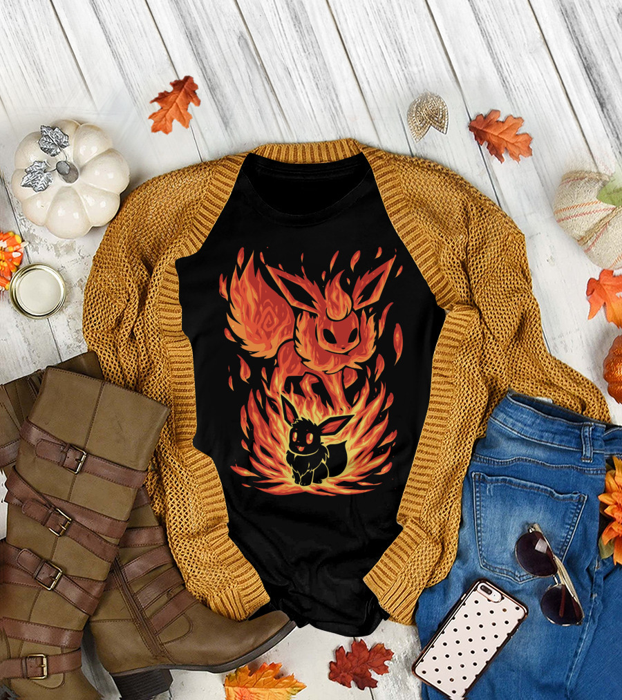 Eevee to Flareon Evolution Fire Transformation Pokemon T-Shirt