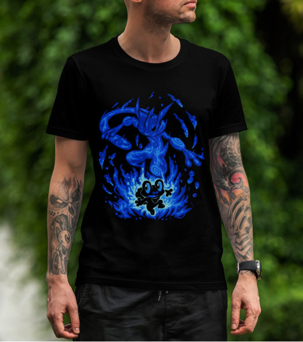 EVOLUTION POKEMON GRENINJA FROAKIE BLUE FLAMES T-Shirt
