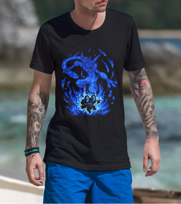 EVOLUTION POKEMON GRENINJA FROAKIE BLUE FLAMES T-Shirt