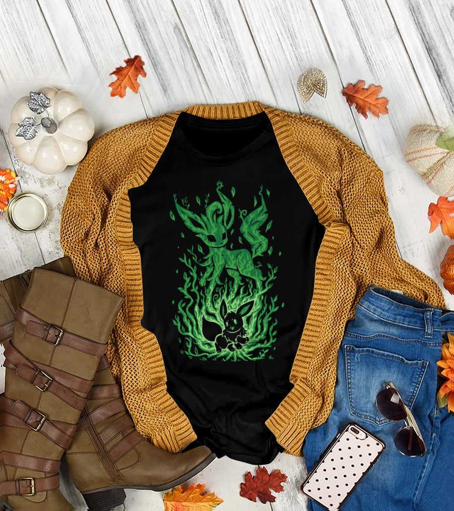 EVOLUTION POKEMON LEAFEON EEVEE FLAMES TRANSFORMATION T-Shirt