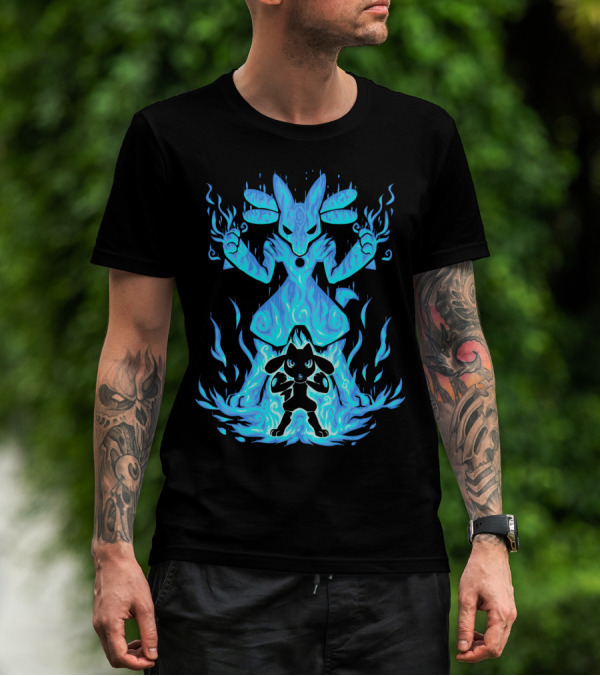 EVOLUTION POKEMON LUCARIO RIOLU AURA FLAMES T-Shirt