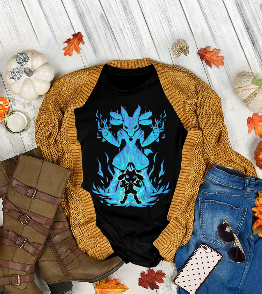 EVOLUTION POKEMON LUCARIO RIOLU AURA FLAMES T-Shirt