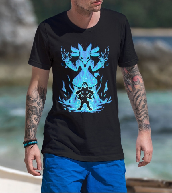 EVOLUTION POKEMON LUCARIO RIOLU AURA FLAMES T-Shirt