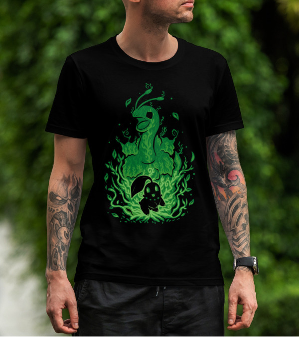 EVOLUTION POKEMON MEGANIUM CHIKORITA GLOWING GREEN T-Shirt
