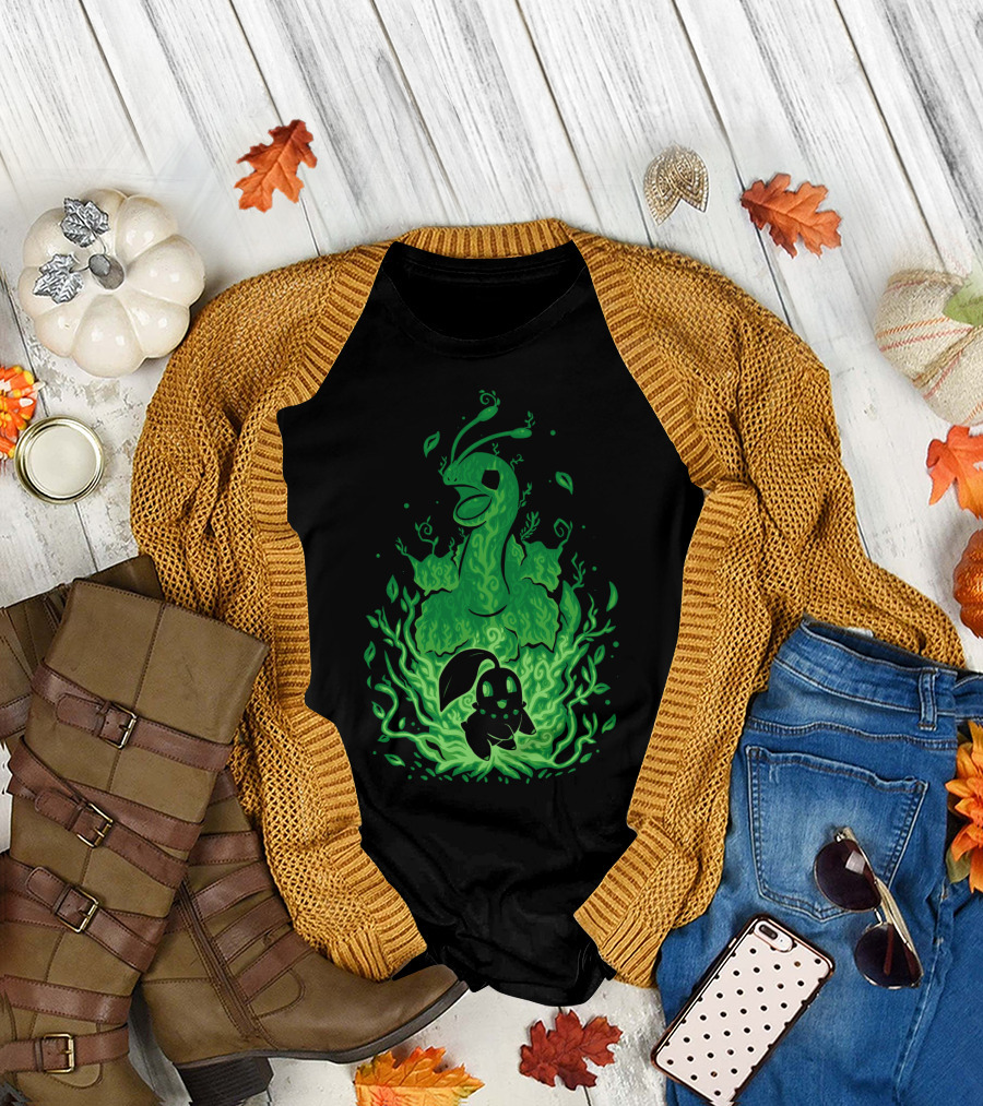 EVOLUTION POKEMON MEGANIUM CHIKORITA GLOWING GREEN T-Shirt