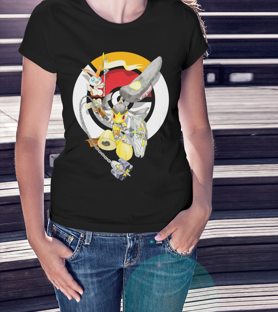 Pokemon Mawile Victini Fusion X Brigitte Crossover Battle Pose T-Shirt