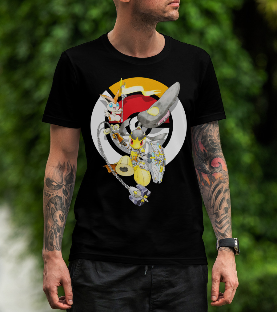 Pokemon Mawile Victini Fusion X Brigitte Crossover Battle Pose T-Shirt