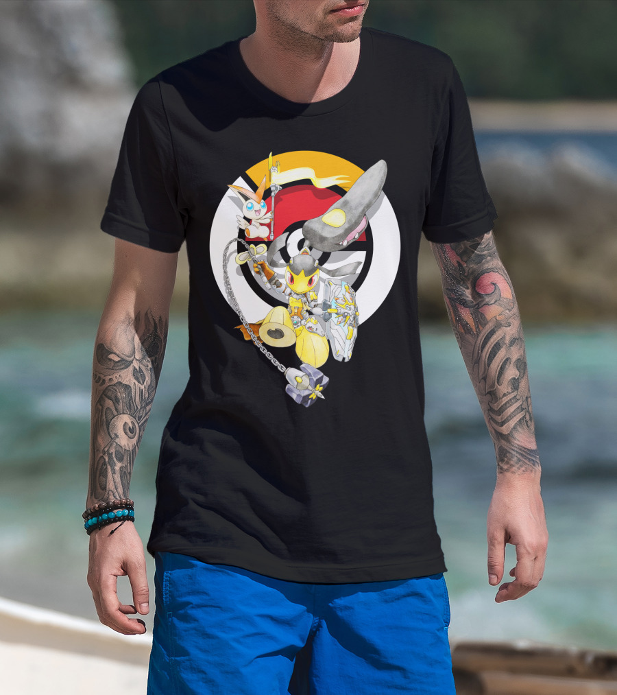 Pokemon Mawile Victini Fusion X Brigitte Crossover Battle Pose T-Shirt
