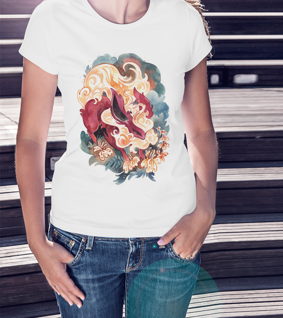 Watercolor Pokemon Flareon Smoke And Flames T-Shirt