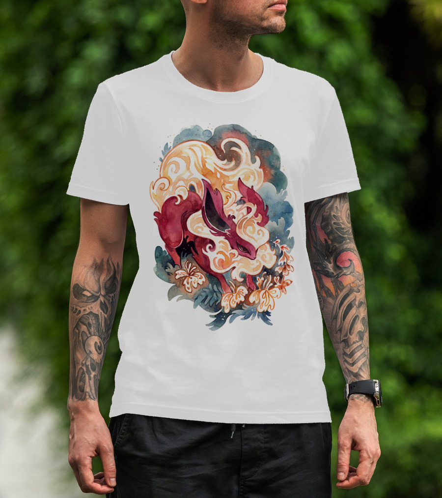 Watercolor Pokemon Flareon Smoke And Flames T-Shirt