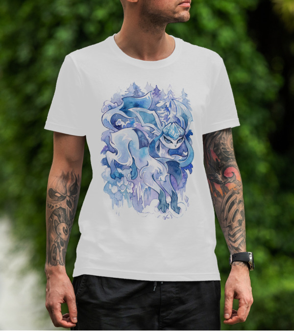 WATERCOLOR POKEMON GLACEON SNOWY FOREST BACKGROUND T-Shirt
