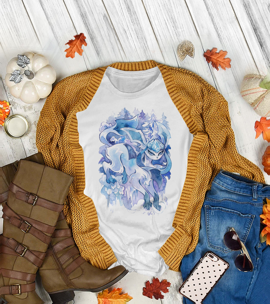 WATERCOLOR POKEMON GLACEON SNOWY FOREST BACKGROUND T-Shirt