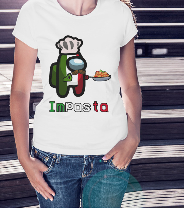 IMPASTA Among Us Character With Chef Hat And Spaghetti T-Shirt