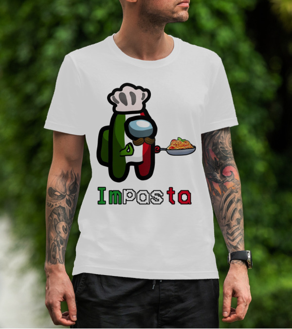 IMPASTA Among Us Character With Chef Hat And Spaghetti T-Shirt
