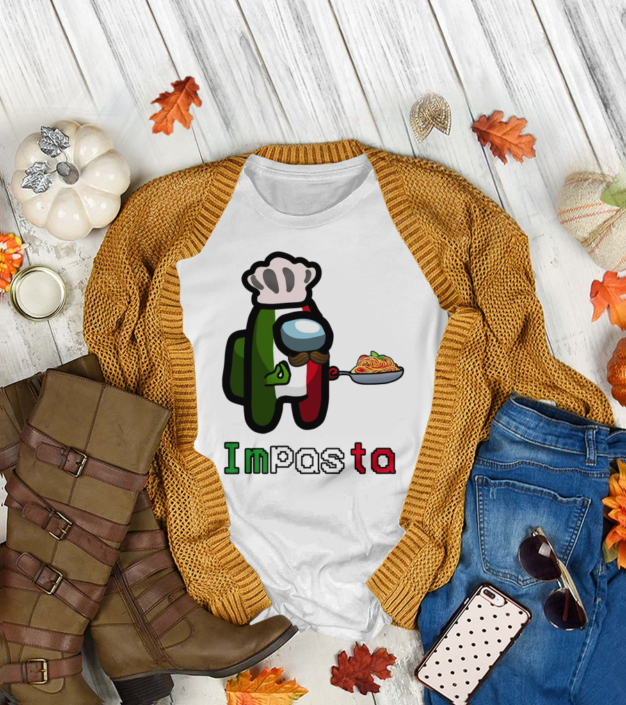 IMPASTA Among Us Character with Chef Hat and Spaghetti T-Shirt