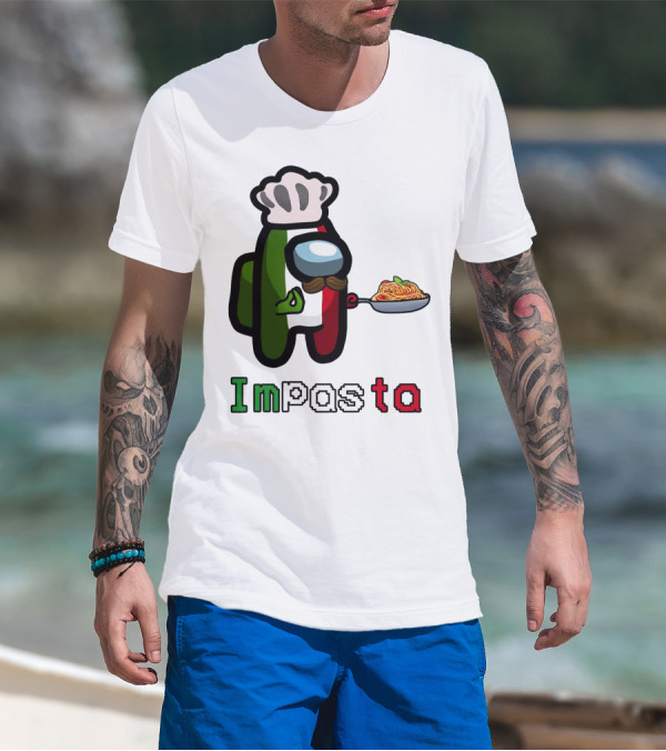 IMPASTA Among Us Character With Chef Hat And Spaghetti T-Shirt