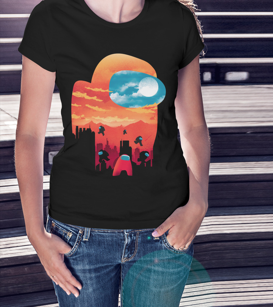 Sunset Among Us Impostors Skyline Scene T-Shirt